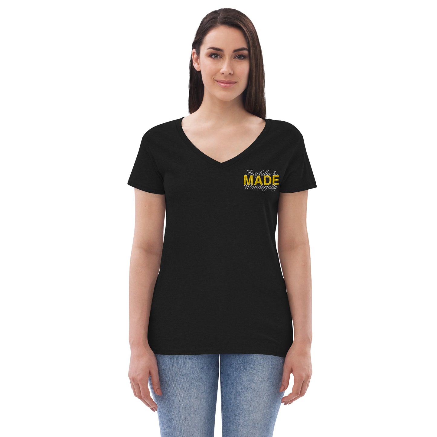 Fearfully and wonderfully made recycled v-neck t-shirt