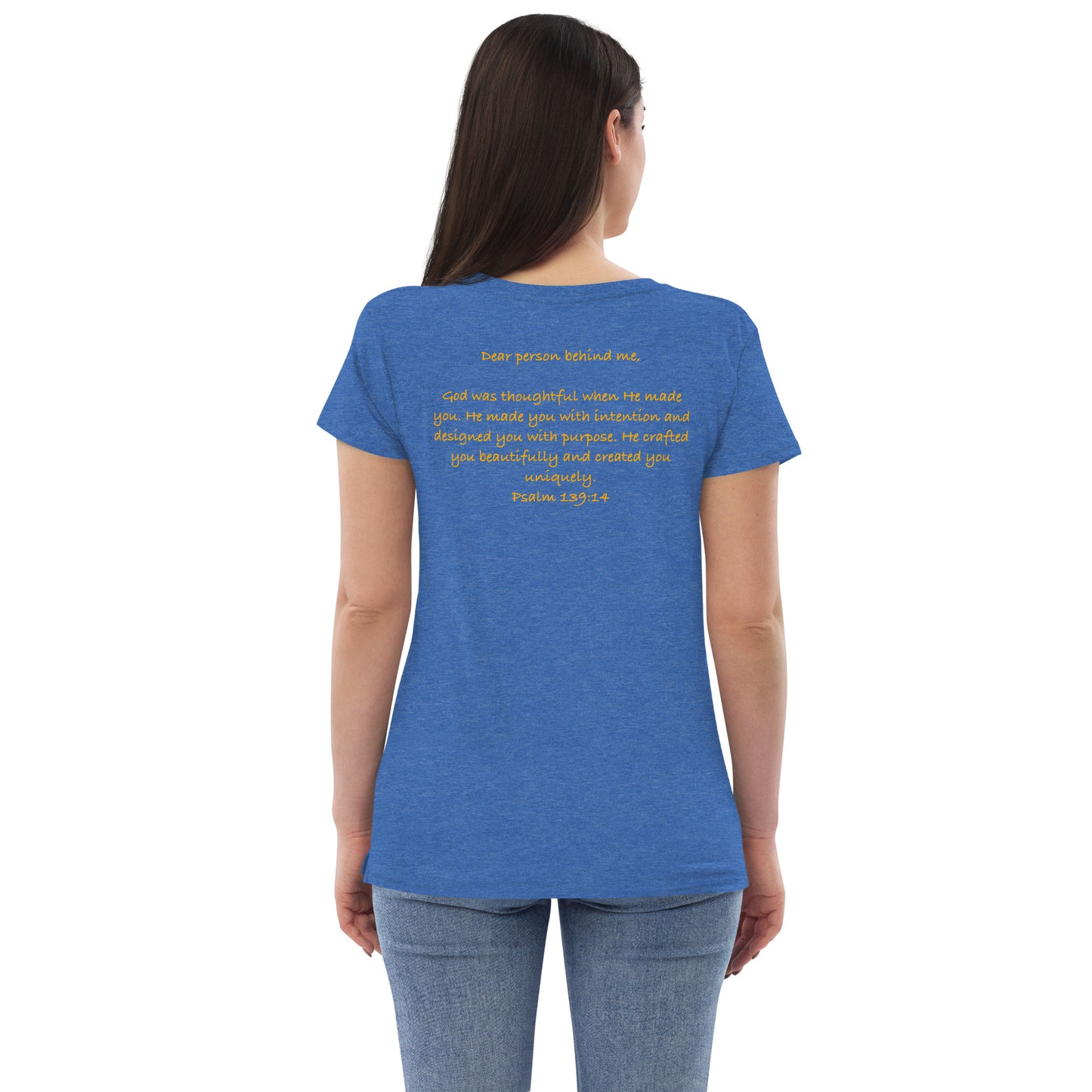 Fearfully and wonderfully made recycled v-neck t-shirt