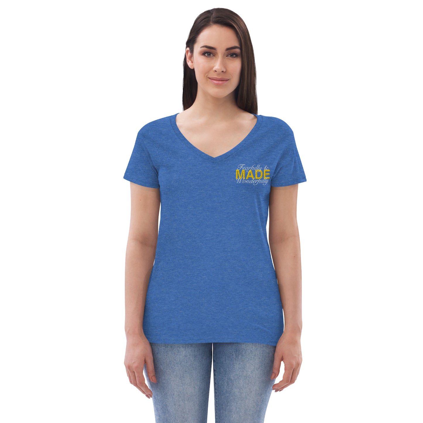 Fearfully and wonderfully made recycled v-neck t-shirt