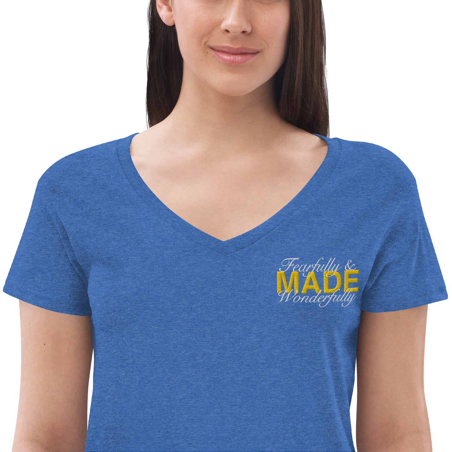 Fearfully and wonderfully made recycled v-neck t-shirt