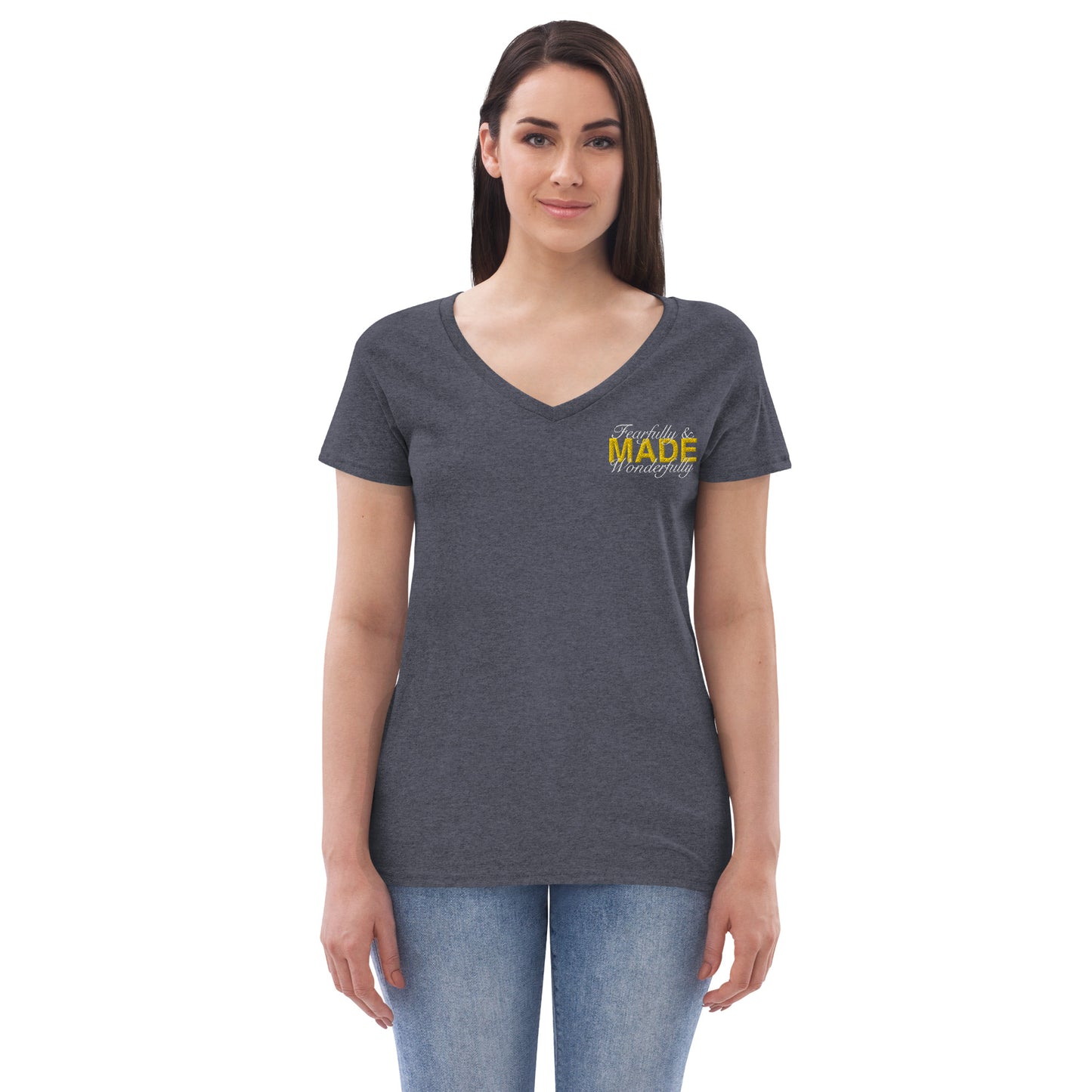 Fearfully and wonderfully made recycled v-neck t-shirt