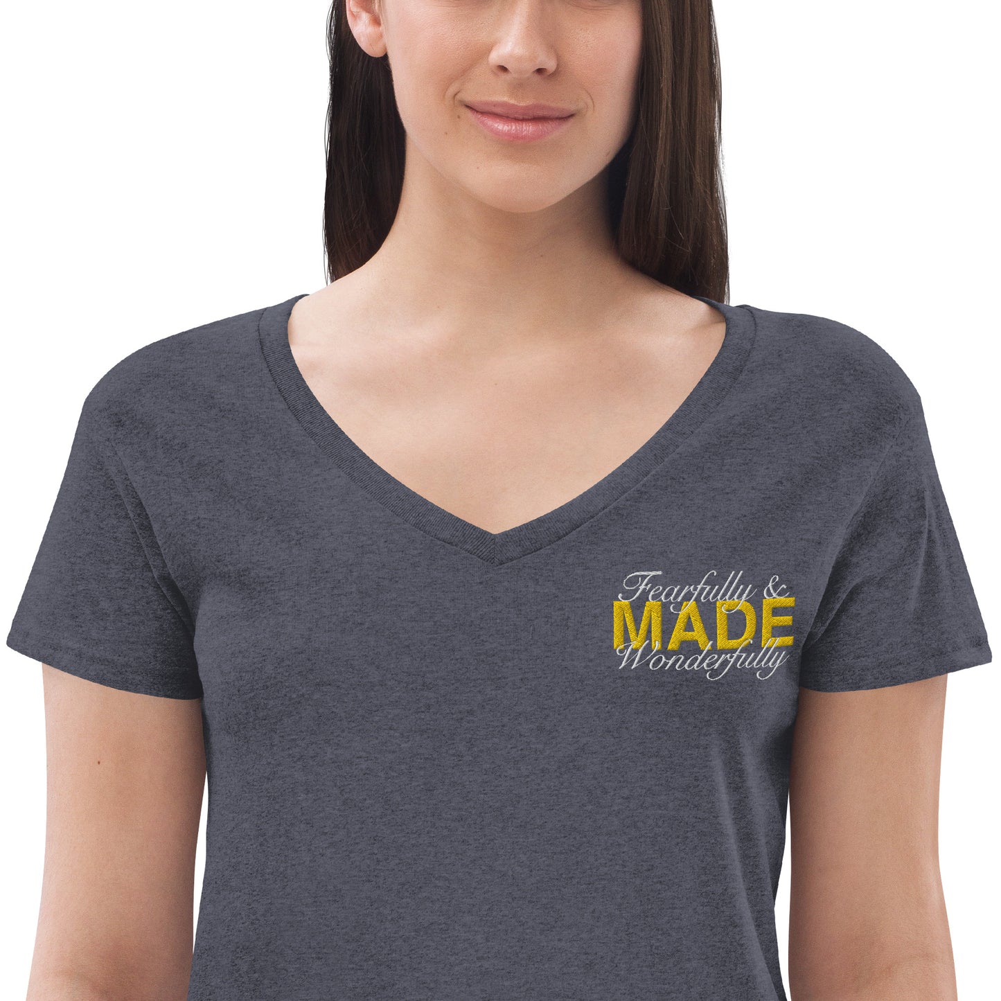 Fearfully and wonderfully made recycled v-neck t-shirt